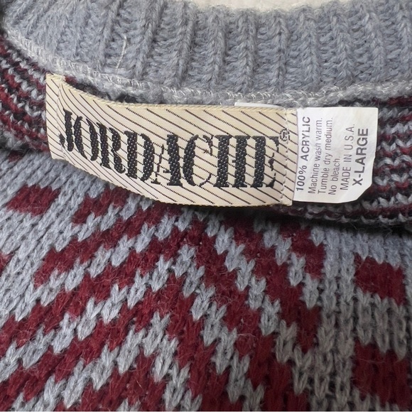 Vintage 80s Jordache Sweater Knit Gray Retro Geometric Après Ski Grandpa Core - Picture 8 of 10